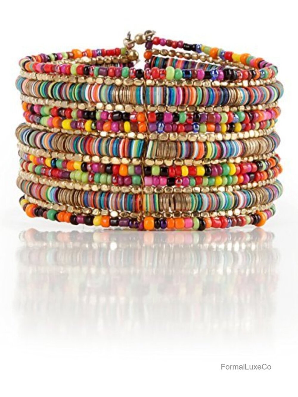 Boho Multi-Layer Heishi Glass Bead Cuff Bracelet Flexible Memory Wire